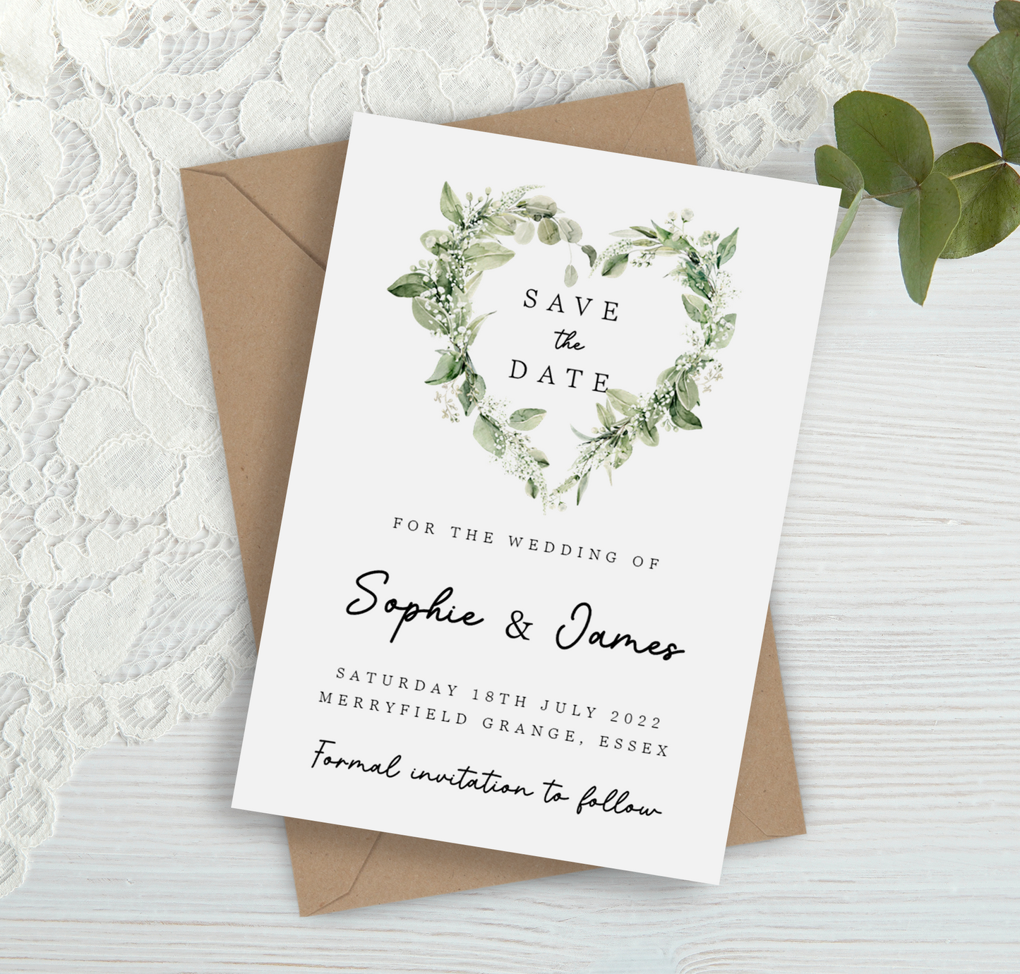 Greenery Heart Save the Date Cards