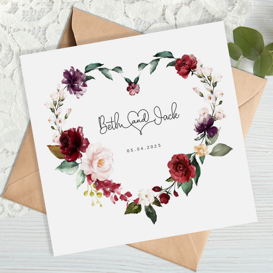 Burgundy & Blush Floral Wedding Card