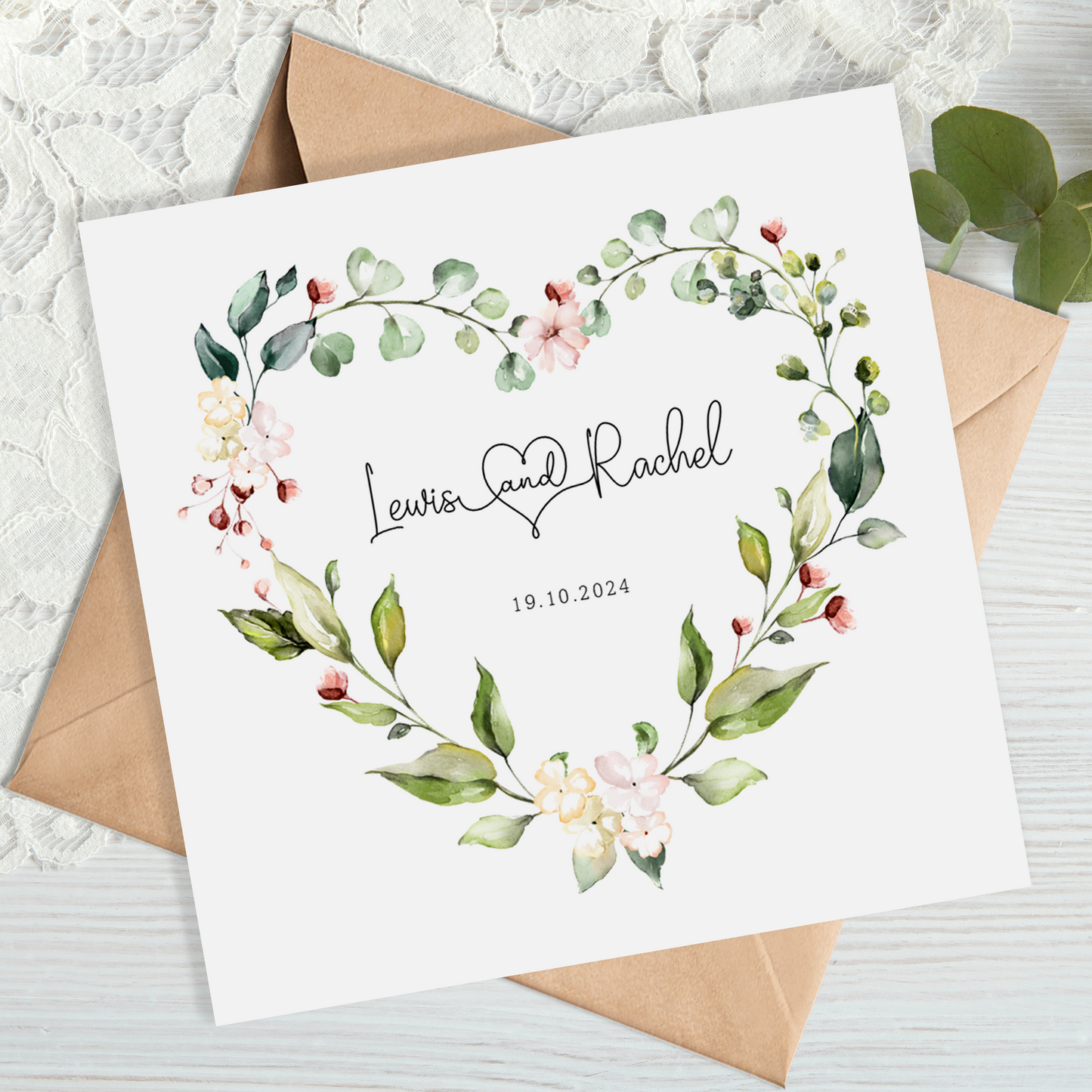 Blush Floral Heart Wedding Card