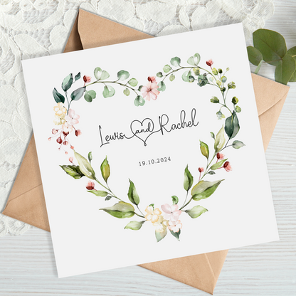 Blush Floral Heart Wedding Card