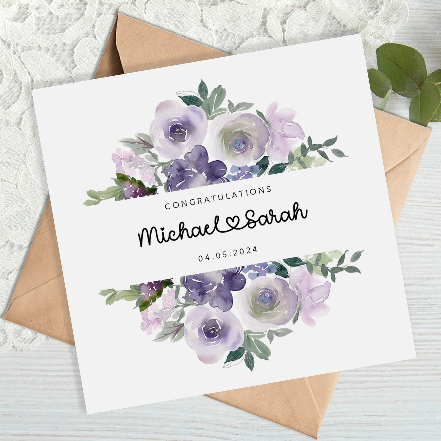 Lilac Floral Wedding Card - Congratulations