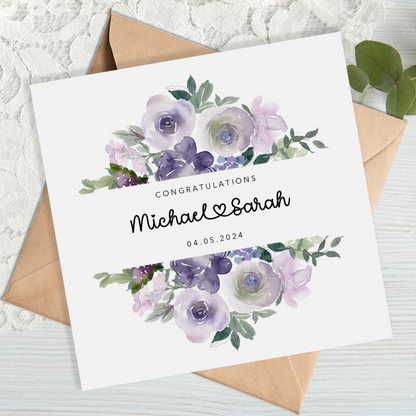 Lilac Floral Wedding Card - Congratulations