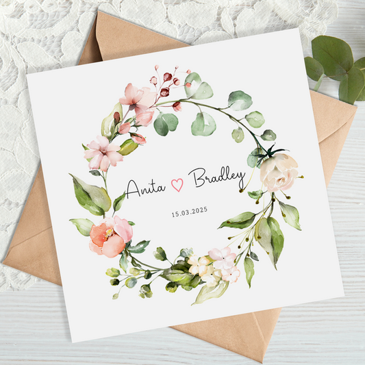 Peach Blush Floral Wedding Card