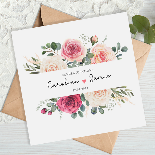 Peach & Blush Floral Wedding Card