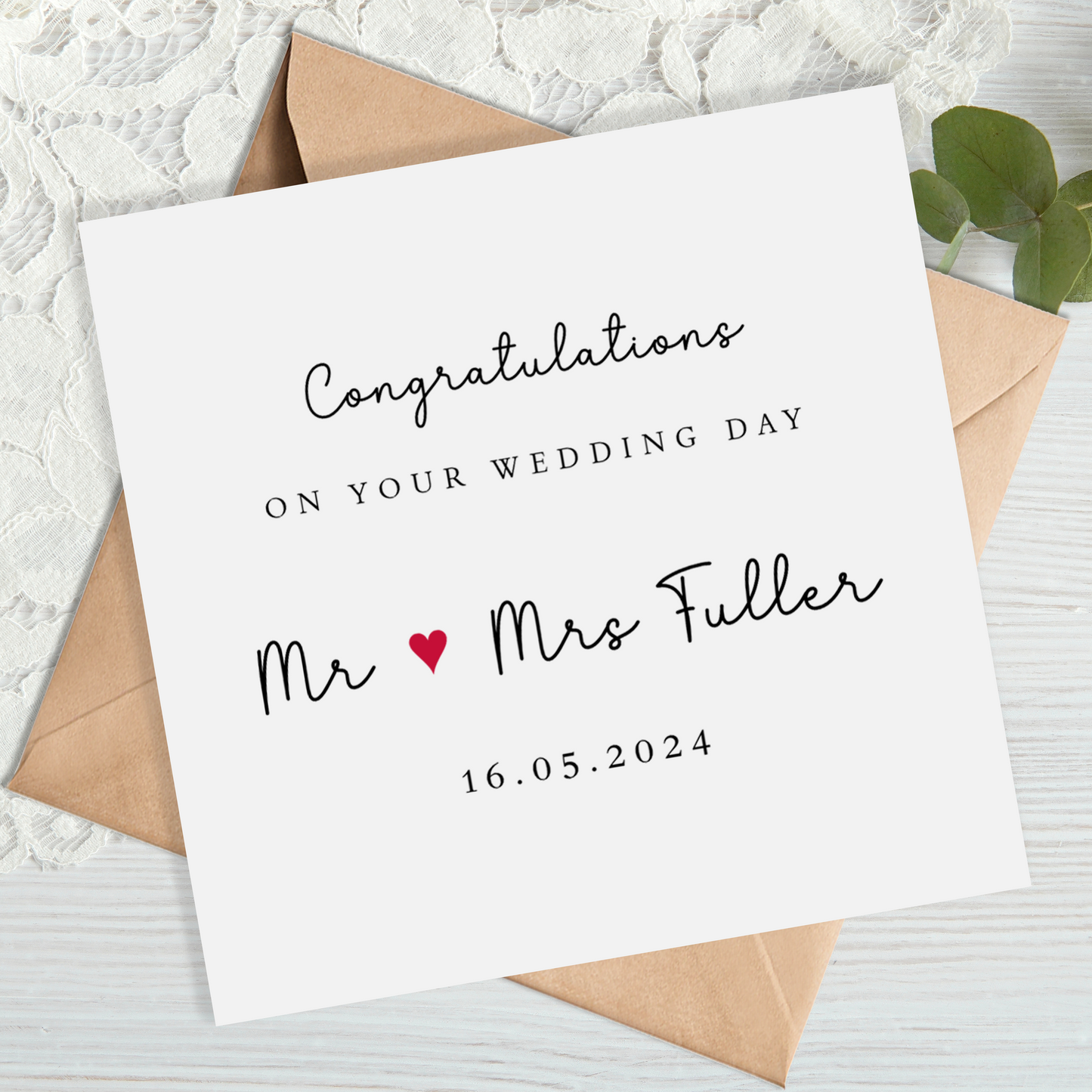Simple Personalised Wedding Card - Congratulations