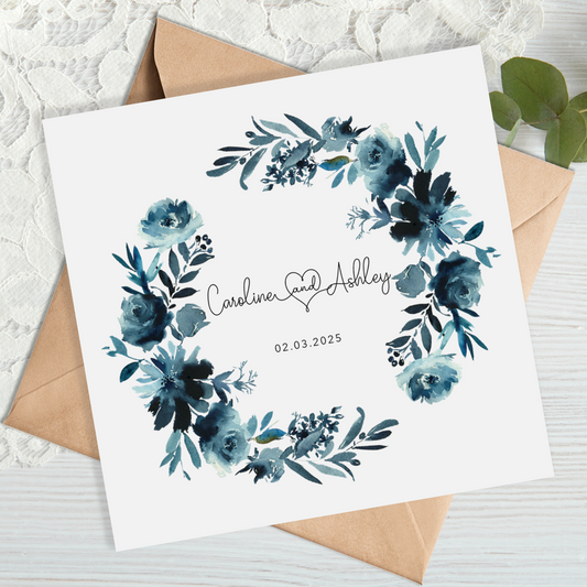 Navy Blue Floral Wedding Card