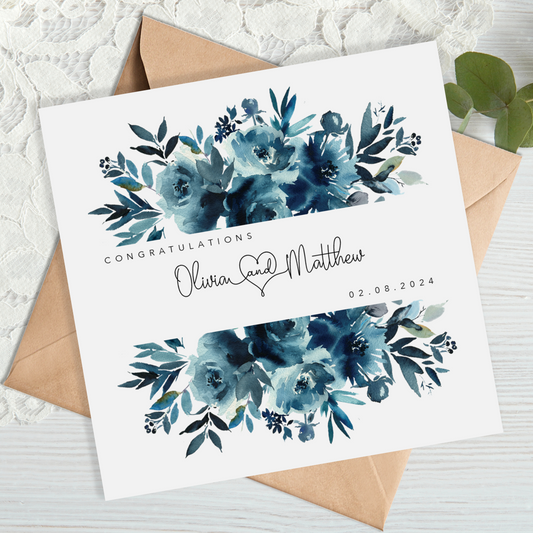 Navy Blue Floral Wedding Card