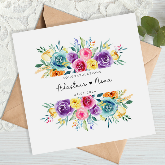 Rainbow Floral Wedding Card
