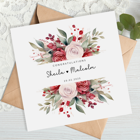 Burgundy Red Floral Wedding Card