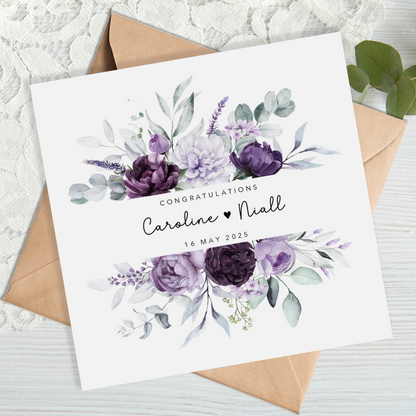Lilac & Purple Floral Wedding Card