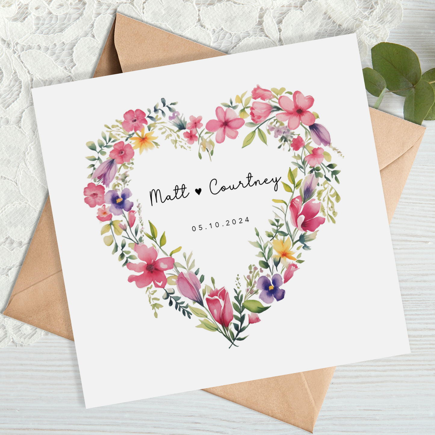 Pink Floral Wedding Card