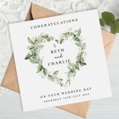 Greenery Heart Wedding Card - Congratulations