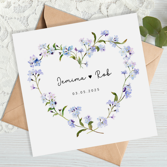 Blue Lilac Floral Wedding Card