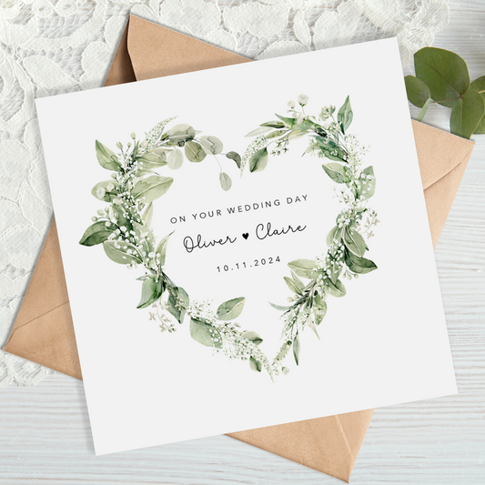 Greenery Heart Wedding Card - On your Wedding Day