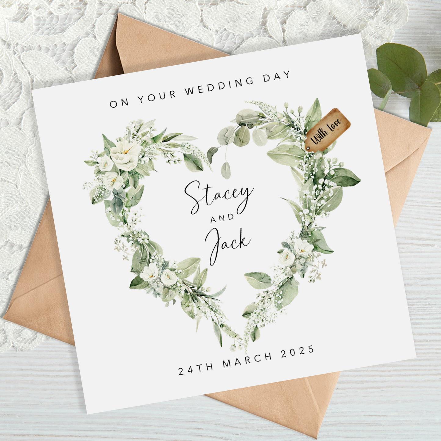 Greenery Heart Wreath Wedding Card