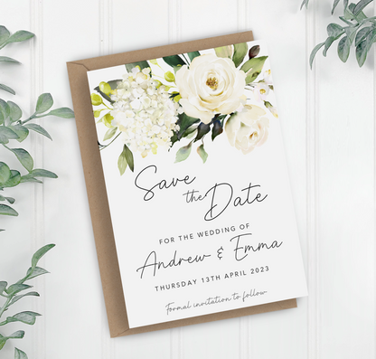 White Roses Save the Date Cards