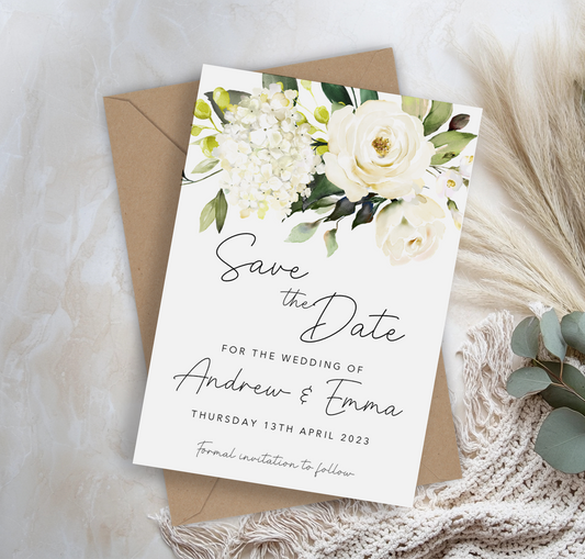 White Roses Save the Date Cards