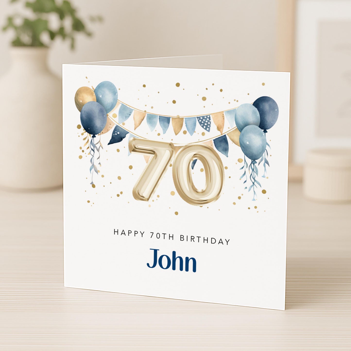Personalised 70th Birthday Card for Him - Blue and Gold | B18