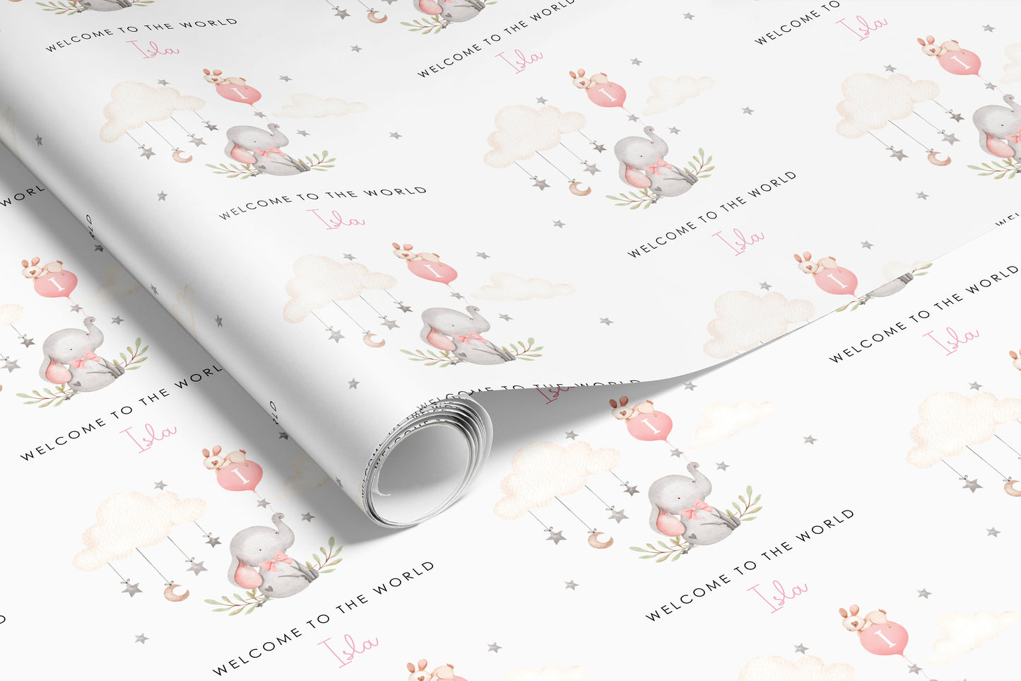 Personalised Pink Elephant New Baby Girl Gift Wrap | Wrapping Paper | WRAP0007
