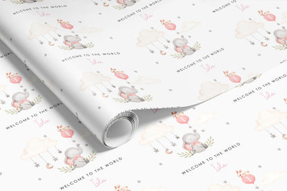 Personalised Pink Elephant New Baby Girl Gift Wrap | Wrapping Paper | WRAP0007
