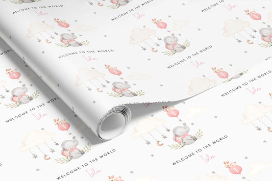Personalised Pink Elephant New Baby Girl Gift Wrap | Wrapping Paper | WRAP0007