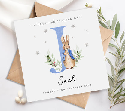 Blue Initial Christening Card