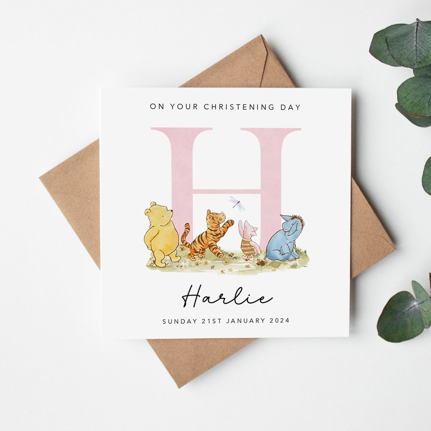 Pink Initial Christening Card