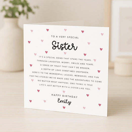 Sister Birthday Card with verse/poem | Personalised | B37