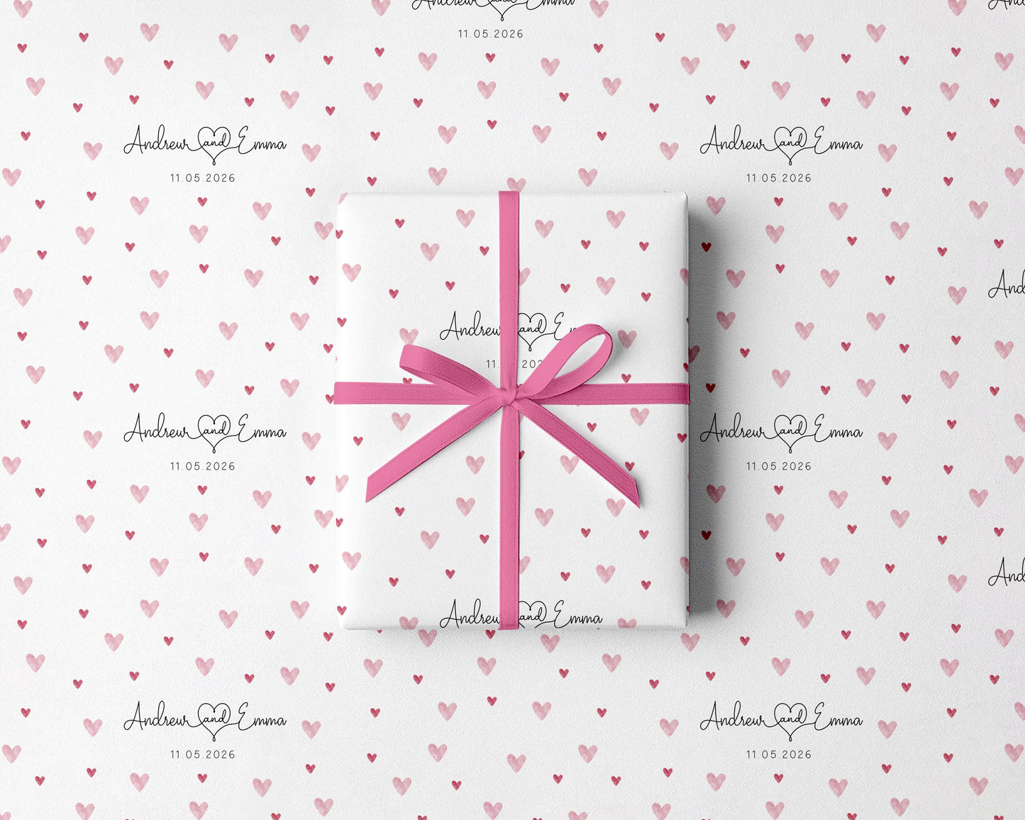Personalised Pink Hearts Wedding Gift Wrap | Wrapping Paper |  WRAP0040