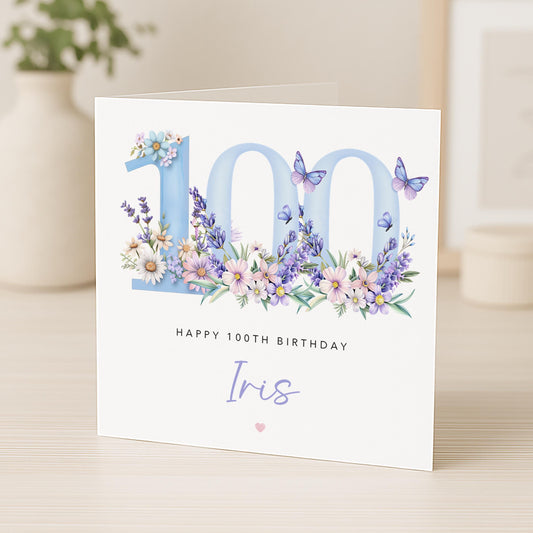 Personalised 100th Birthday Card for Her | Purple Lilac Floral || B16