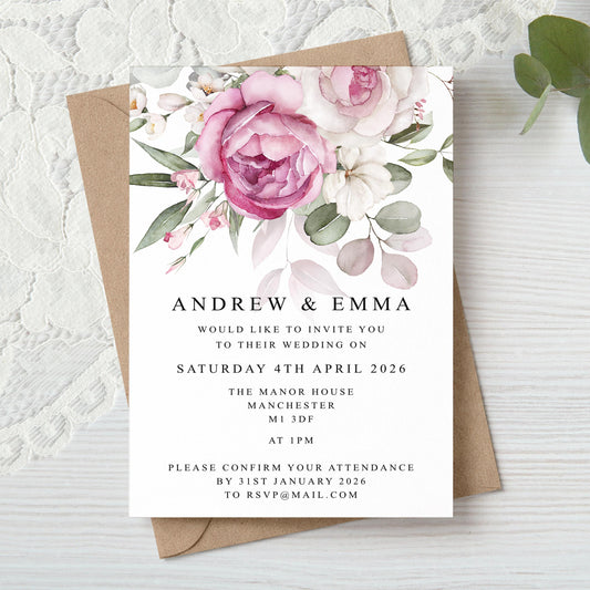 Pink Floral Wedding Invitation