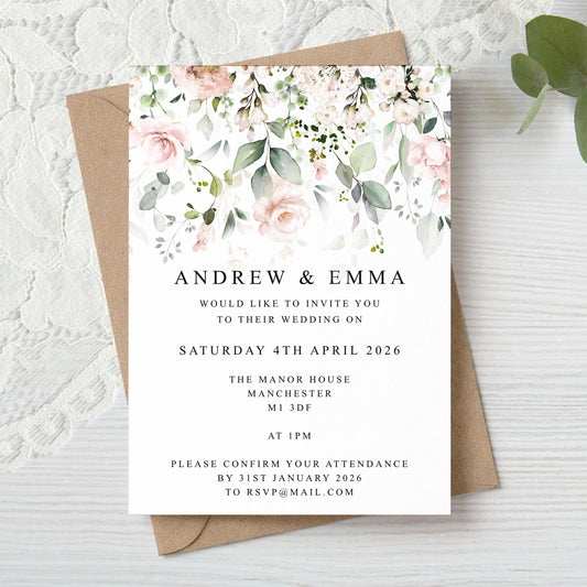 Blush Pink Floral Wedding Invitation