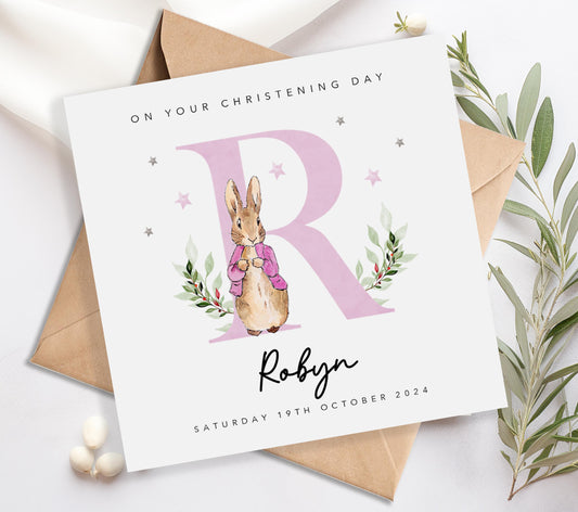 Pink Initial Christening Card