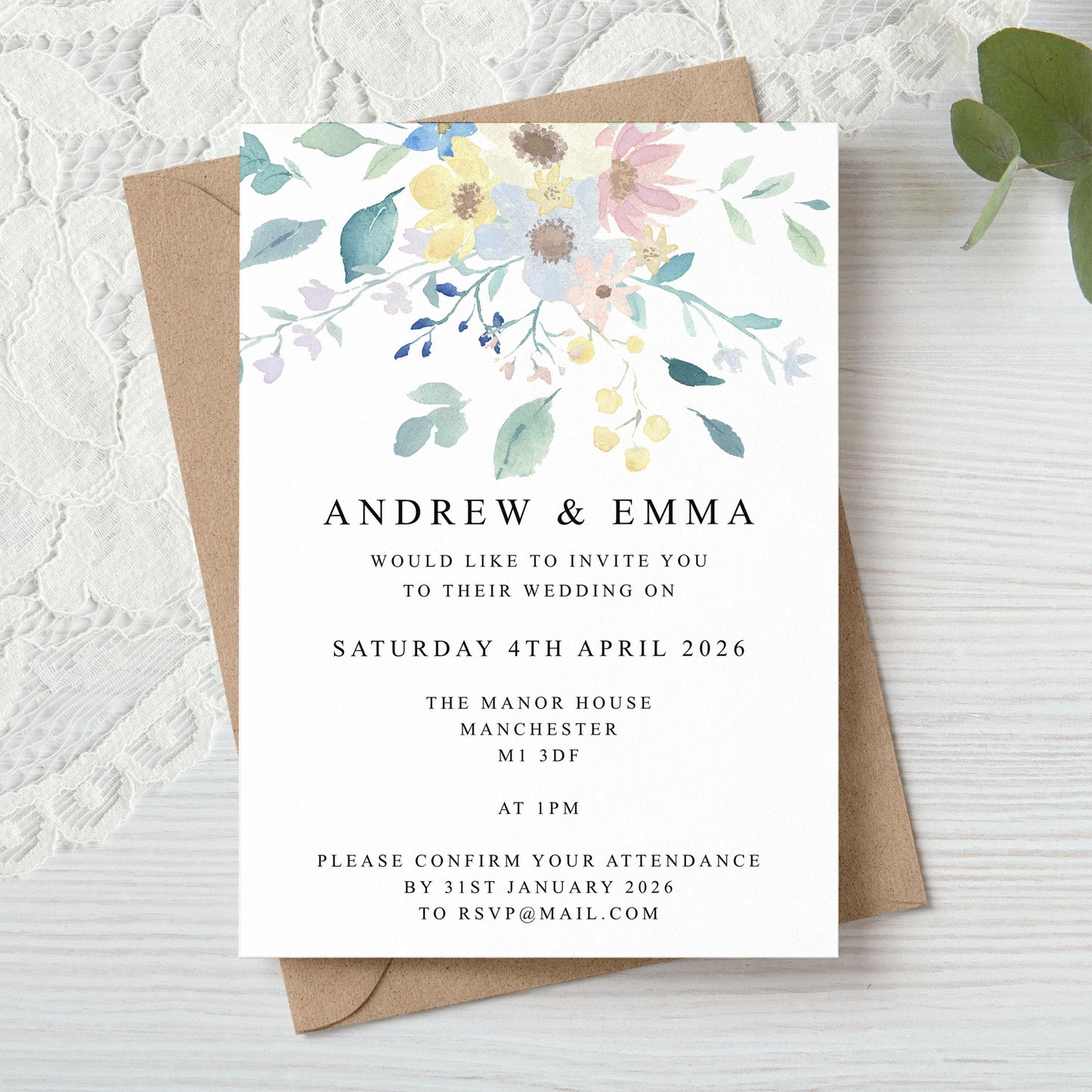 Pastel Floral Printed Wedding Invitation