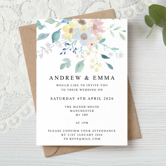 Pastel Floral Printed Wedding Invitation