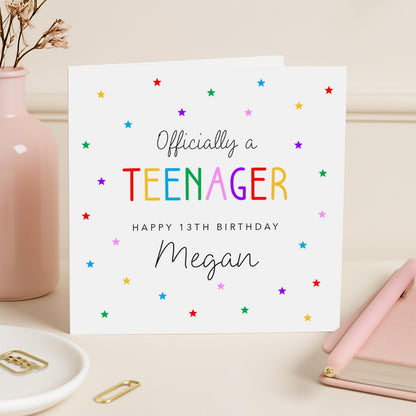 Personalised 13th Birthday Card - Officially a Teenager! - Rainbow Colour | B74