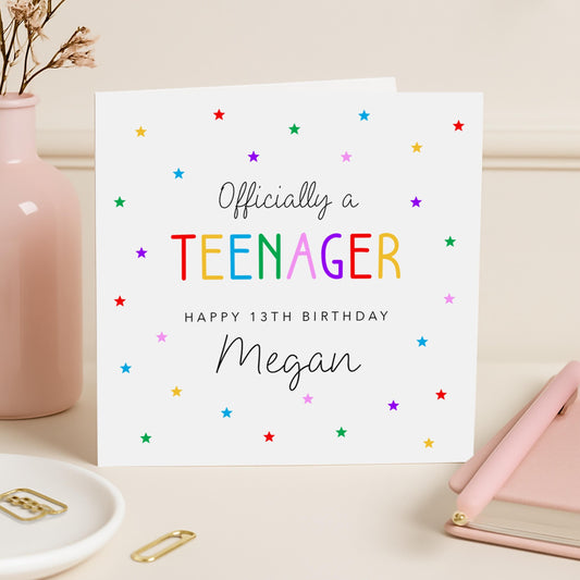Personalised 13th Birthday Card - Officially a Teenager! - Rainbow Colour | B74