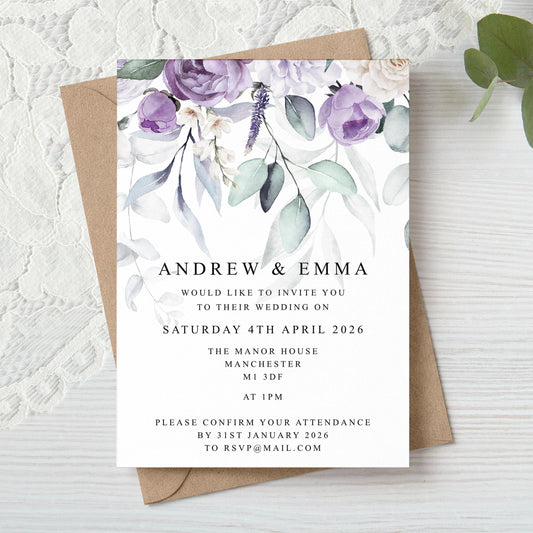 Purple Floral Wedding Invitation