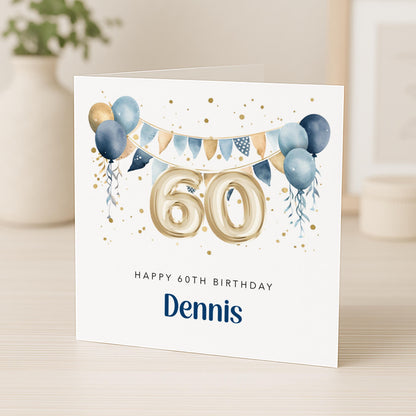 Personalised 60th Birthday Card for Him - Blue and Gold | B18