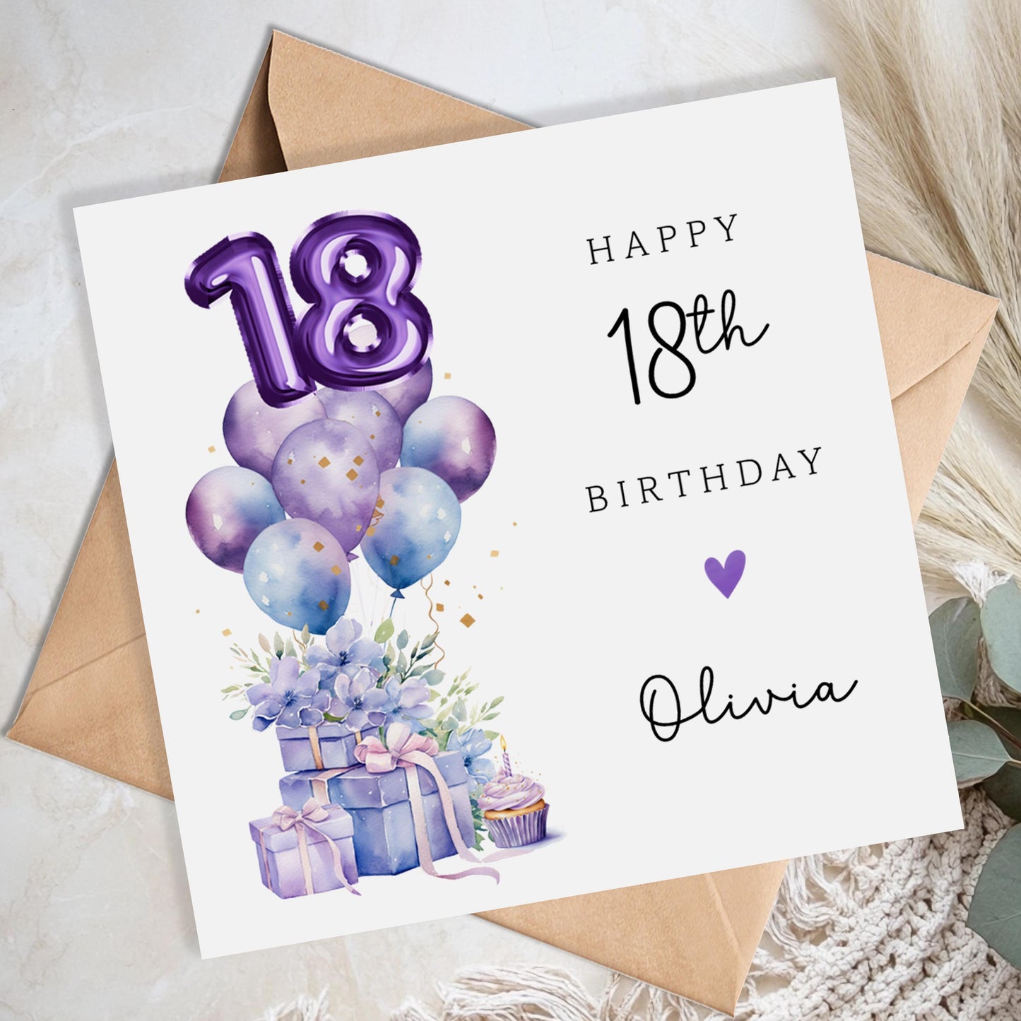 Personalised 18th Birthday Card for Her - Purple Birthday Balloon | B63