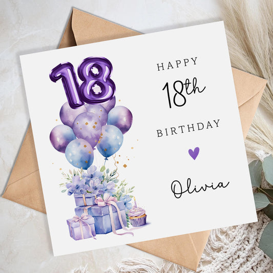Personalised 18th Birthday Card for Her - Purple Birthday Balloon | B63
