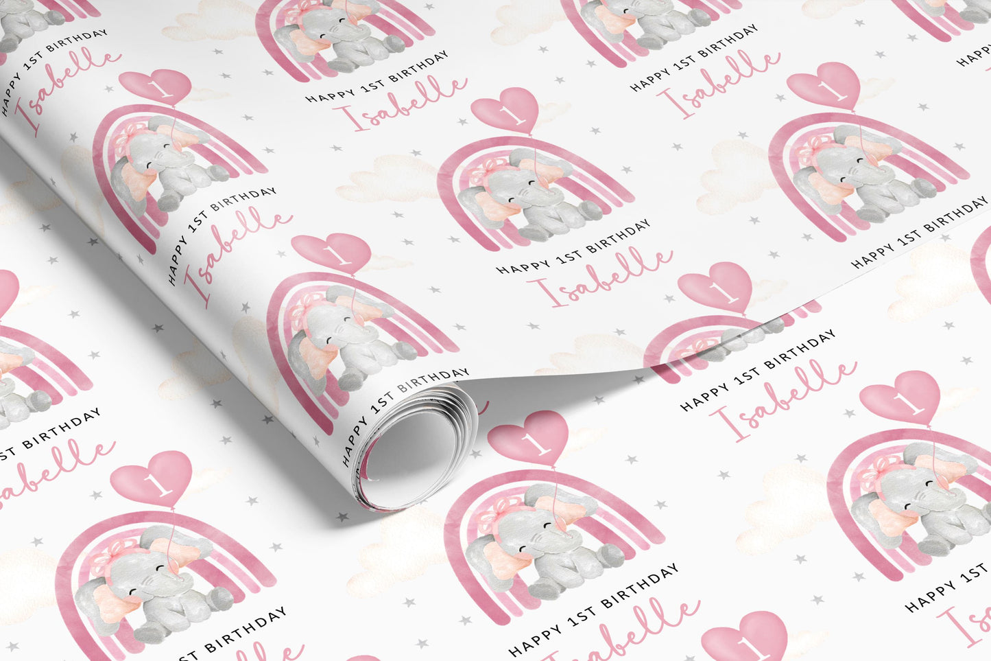 Personalised Pink Elephant Birthday Gift Wrap |  Wrapping Paper  |  WRAP0014