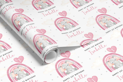 Personalised Pink Elephant Birthday Gift Wrap |  Wrapping Paper  |  WRAP0014