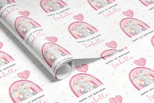 Personalised Pink Elephant Birthday Gift Wrap |  Wrapping Paper  |  WRAP0014