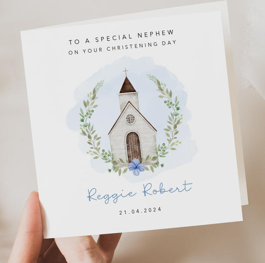 Blue Chapel Christening Card
