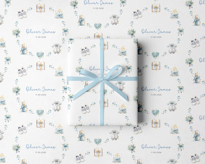 Personalised Blue Christening Gift Wrap | Wrapping Paper | WRAP0042