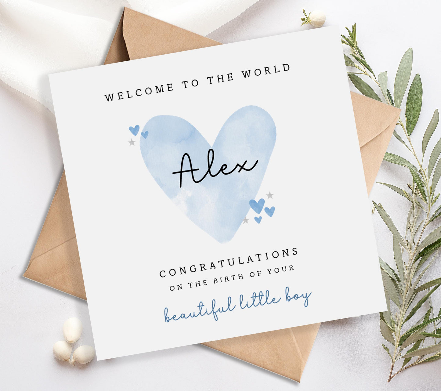 Blue Personalised New Baby Card