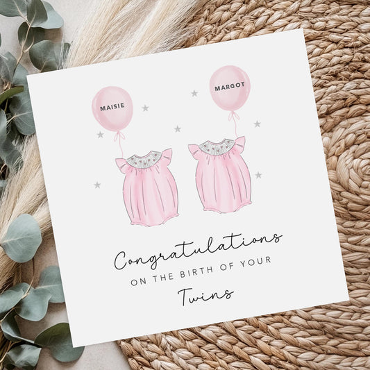 New Baby Card for Twin Girls