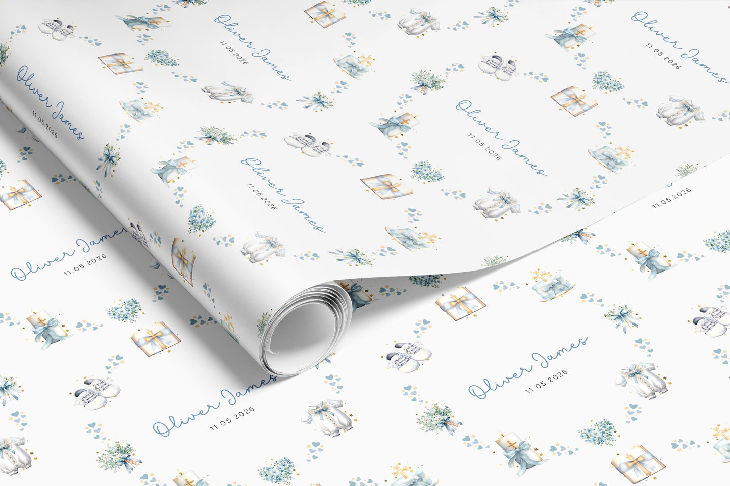 Personalised Blue Christening Gift Wrap | Wrapping Paper | WRAP0042
