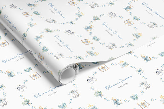 Personalised Blue Christening Gift Wrap | Wrapping Paper | WRAP0042